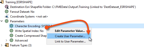 Creating a user parameter via direct link